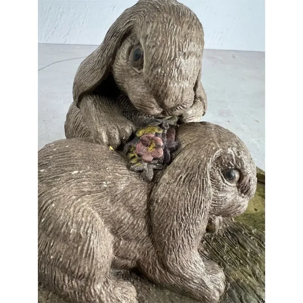 Whimsical Gray Resin Bunny Figurine with Candle Holder for‎ Tea Light